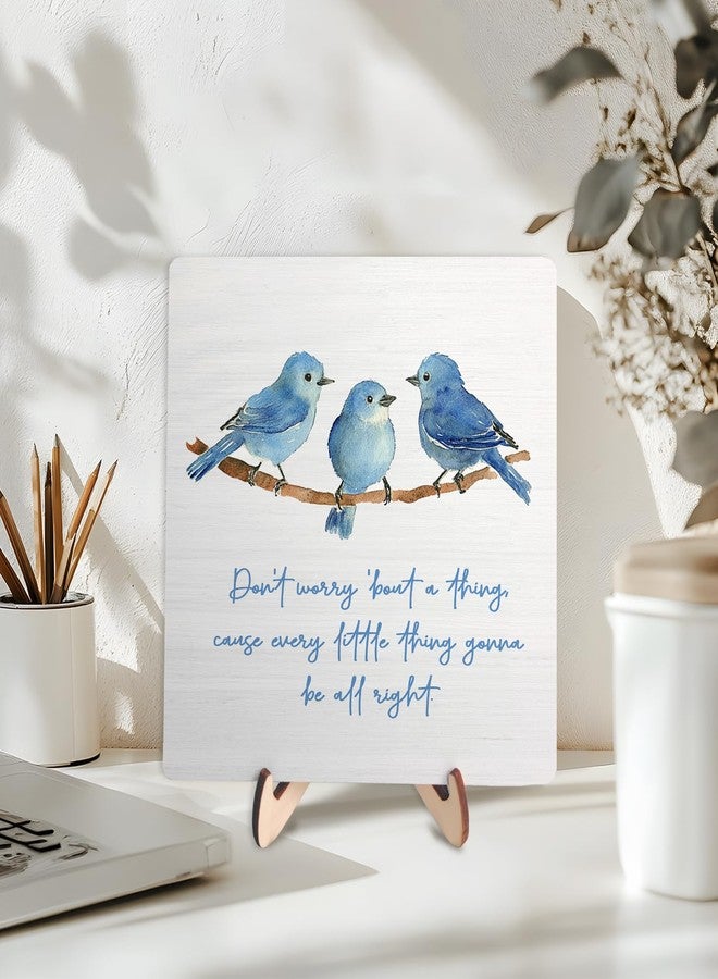 DMADNF Inspirational Wooden Sign,Every Little Thing Is Gonna Be All Right,Plaque with Watercolor Birds, Positive Desk Decor for Home Office, Uplifting Gifts for Women Teachers Friends, Graduation Gift (Blue, 5.9x5.9inch) - Image 3